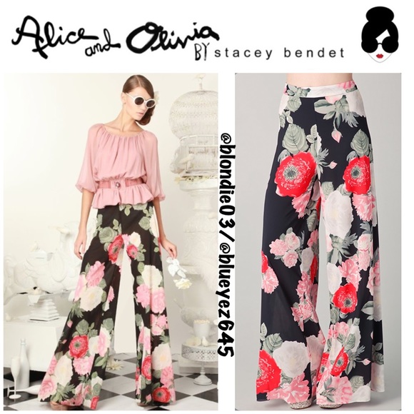 Alice + Olivia Pants - Alice & Olivia Wide Leg Bouquet Print Pants 8